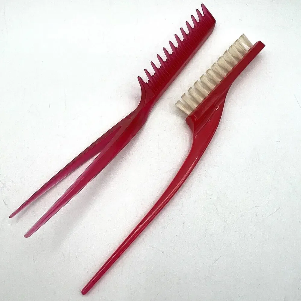 Set Vintage Adorn Hairspray Teasing Finishing Comb Brush Pink Lucite 6.5